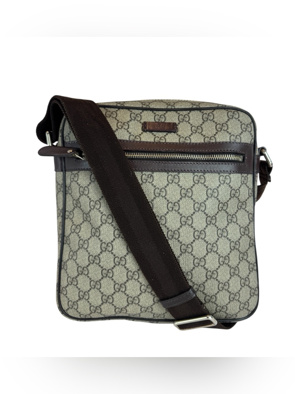 Gucci Brown GG Supreme Canvas Messenger Bag with Dark Brown Trim